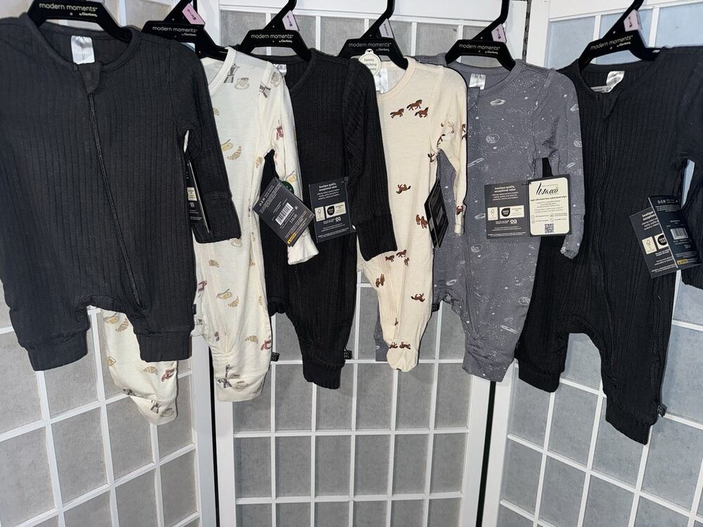 Modern Moments Sleeper Baby Romper Lot Of 6 Coverall Gerber Newborn 0-3 Mo NEW